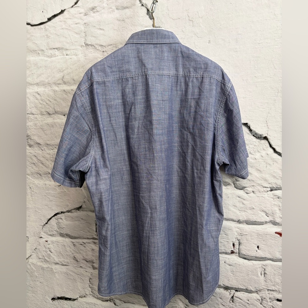 James Campbell Denim Blue 100% Cotton Button Up Short Sleeve Casual Shirt Beachy - Picture 3 of 6
